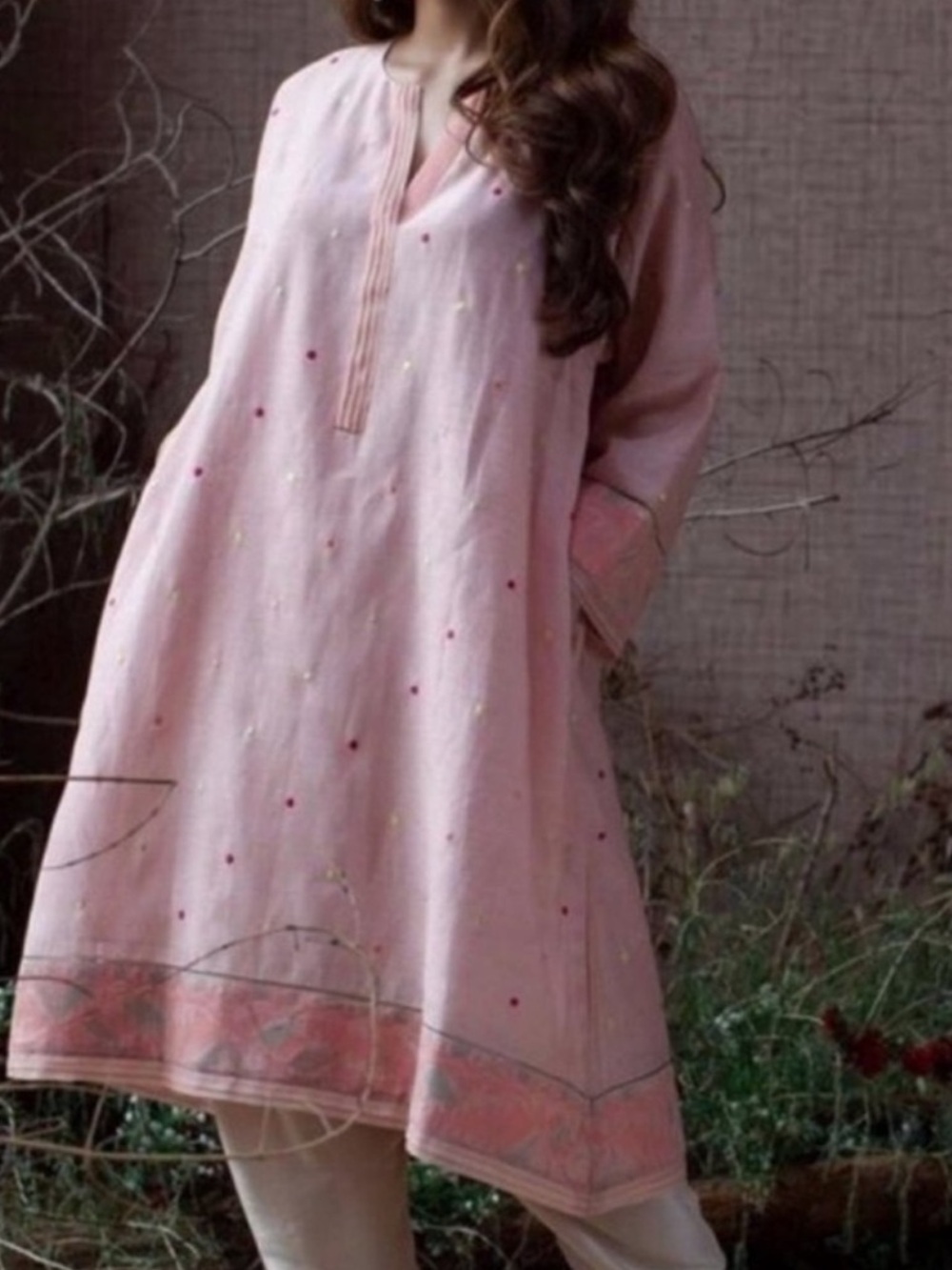 Misha Lakhani | Kurta | Miraka Pink Embroidered Kurta Top